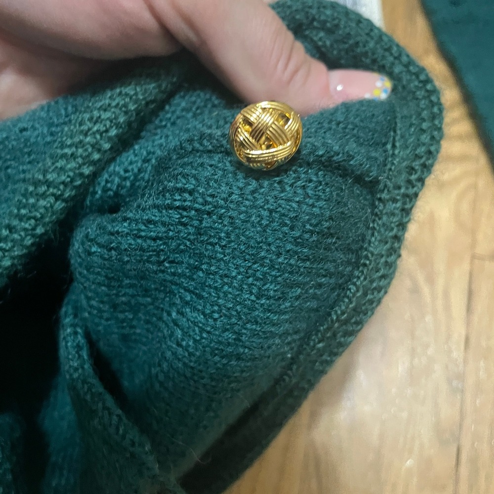 VTG Karen Scott Petites Medium Wool Cardigan Sweater Green Gold Button Academia - Picture 8 of 10